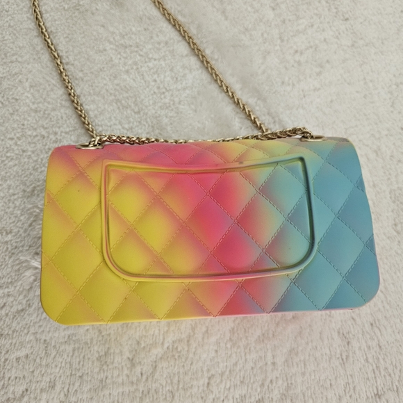 NEW Rainbow Quilted Colorful Gold Chain Bag Pastel Y2K Girlhoodcore Vegan - Picture 5 of 10